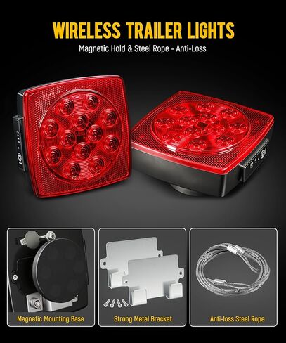 Partsam 2 قطعة مجموعة ضوء مقطورة LED مغناطيسية لاسلكية مربعة محمولة توقف الانعطاف مع قابس 7 دبابيس قابلة لإعادة الشحن 12-24 فولت للشاحنات والجرارات والجرارات in Kuwait