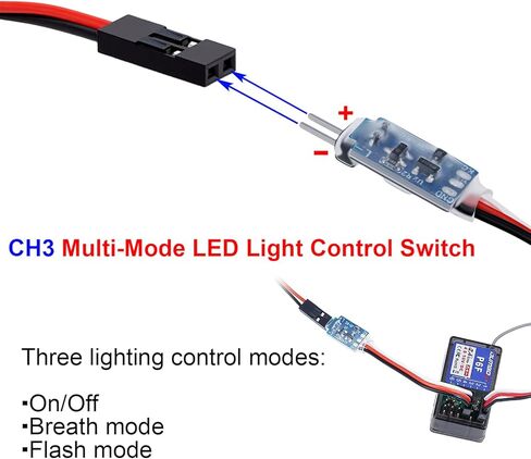 2 قطعة التحكم في الضوء RC CH3 متعدد الوضع LED مفتاح التحكم في الضوء لسيارة RC، القارب، الطائرة بدون طيار تشغيل/إيقاف/وميض سريع/تأثيرات التنفس in Kuwait