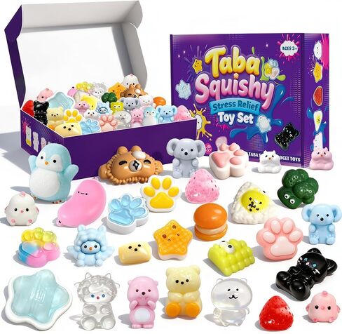 30Pcs Mini Taba Squishies Kit Fidget Toys, Include Mini Taba Squishies Pack with 24 Easter Cards, Kawaii Stress Relief Toys Squeeze Toys Party Favors for Kids 4-8 8-12, Classroom Birthday Easter Gifts in Kuwait