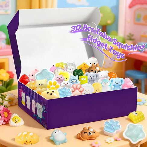 30Pcs Mini Taba Squishies Kit Fidget Toys, Include Mini Taba Squishies Pack with 24 Easter Cards, Kawaii Stress Relief Toys Squeeze Toys Party Favors for Kids 4-8 8-12, Classroom Birthday Easter Gifts in Kuwait