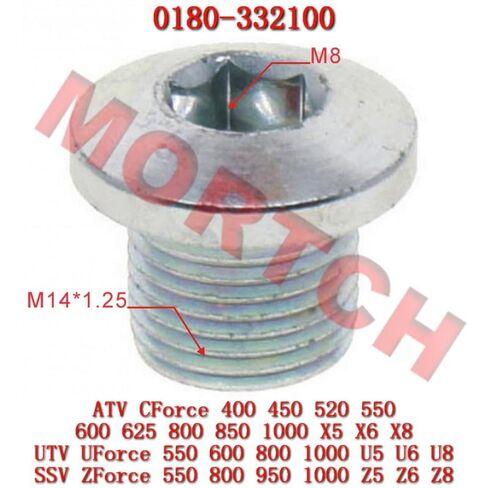 مسمار تصريف زيت الدراجة النارية M14X1.25X12، مغناطيسي 0180-332100 لـ cf Moto SSV CF1000US CF500US CF500UTR CF600 CF625 CF800 CF800US CF800UTR in Kuwait