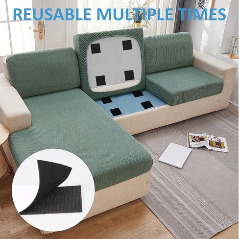 6 Pcs Velcro for Couch Cushions, Heavy Duty Strips with Strong Adhesive, Furniture Velcro Sheets to Prevent Sliding, Indoor Outdoor Use Instead of Holes and Screws Black in Kuwait