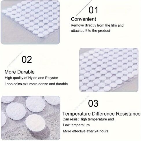 [Adhesive Dots] 400pcs (200 Pairs) White Nylon Self-Adhesive Hook and Loop Dots | 0.39 Inch Diameter, Magic Stickers for Classroom, Office, and Home Organization | Adhesive Dots, Dot Stickers in Kuwait