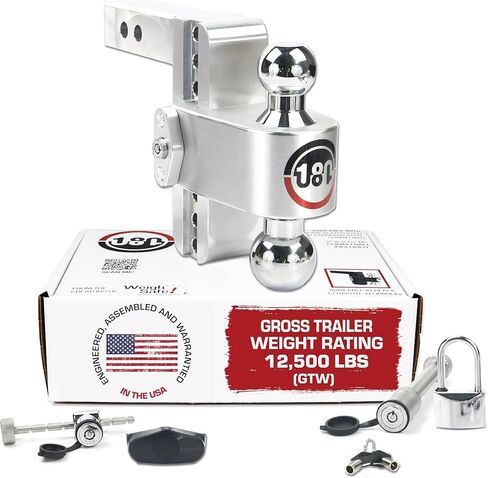 Weigh Safe Adjustable Trailer Hitch Ball Mount, 6" Adjustable Drop Hitch for 2" Receiver w/ 4 pc Keyed Alike Lock Set, Heavy Duty Aluminum Trailer Tow Hitch w/Chrome Plated Tow Balls, 12,500 lbs GTW in Kuwait