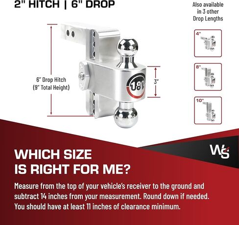 Weigh Safe Adjustable Trailer Hitch Ball Mount, 6" Adjustable Drop Hitch for 2" Receiver w/ 4 pc Keyed Alike Lock Set, Heavy Duty Aluminum Trailer Tow Hitch w/Chrome Plated Tow Balls, 12,500 lbs GTW in Kuwait
