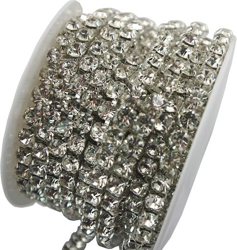 10 Yards 6mm Big Size Clear Rhinestone Silver Chain Sewing Costume Applique(Clear Crystal, 6mm) in Kuwait