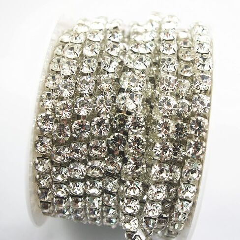 10 Yards 6mm Big Size Clear Rhinestone Silver Chain Sewing Costume Applique(Clear Crystal, 6mm) in Kuwait