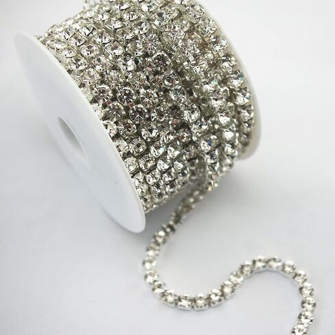 10 Yards 6mm Big Size Clear Rhinestone Silver Chain Sewing Costume Applique(Clear Crystal, 6mm) in Kuwait