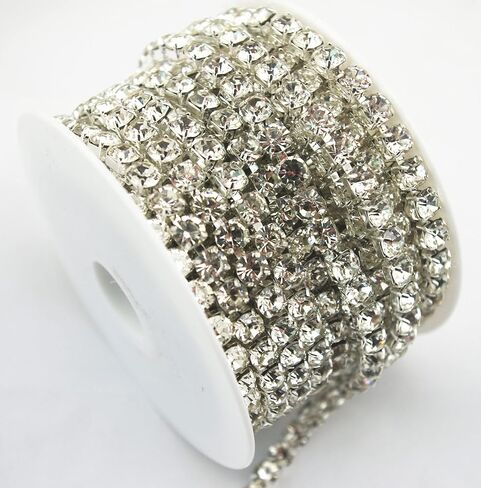 10 Yards 6mm Big Size Clear Rhinestone Silver Chain Sewing Costume Applique(Clear Crystal, 6mm) in Kuwait