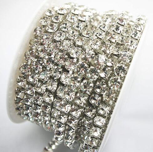 10 Yards 6mm Big Size Clear Rhinestone Silver Chain Sewing Costume Applique(Clear Crystal, 6mm) in Kuwait