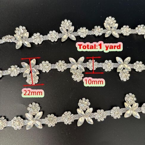 1Yard Rhinestone Fringe Chain，Crystal Wedding Bridal Costume Flower Chain ，Bridal Applique Beaded Trim for Party Decoration in Kuwait