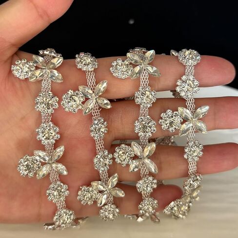1Yard Rhinestone Fringe Chain，Crystal Wedding Bridal Costume Flower Chain ，Bridal Applique Beaded Trim for Party Decoration in Kuwait