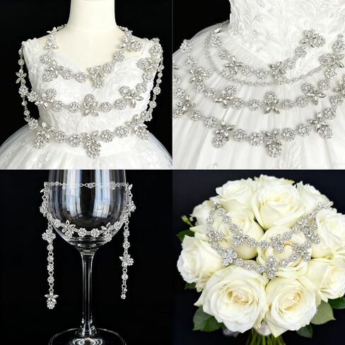 1Yard Rhinestone Fringe Chain，Crystal Wedding Bridal Costume Flower Chain ，Bridal Applique Beaded Trim for Party Decoration in Kuwait