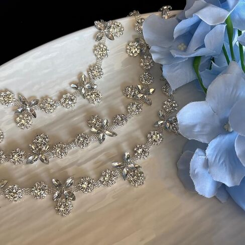 1Yard Rhinestone Fringe Chain，Crystal Wedding Bridal Costume Flower Chain ，Bridal Applique Beaded Trim for Party Decoration in Kuwait