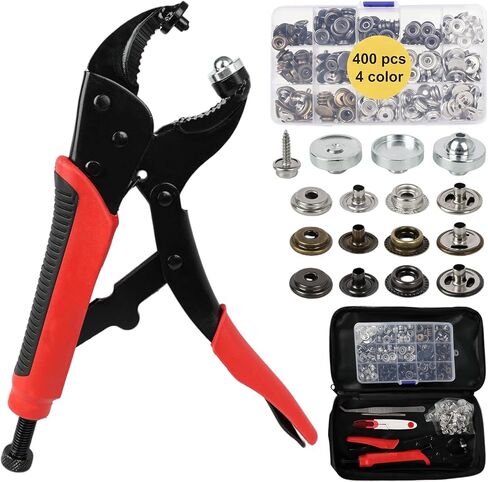 Heavy Duty Snap Fastener Kit, Snap Fastener Tool with 400 pcs 4 Color Button Snaps, Snap Repair Kit for Boat Covers, Canvas, Thick Fabric, Tarps and Metal, Snap Installation Tool Kit for Marine in Kuwait