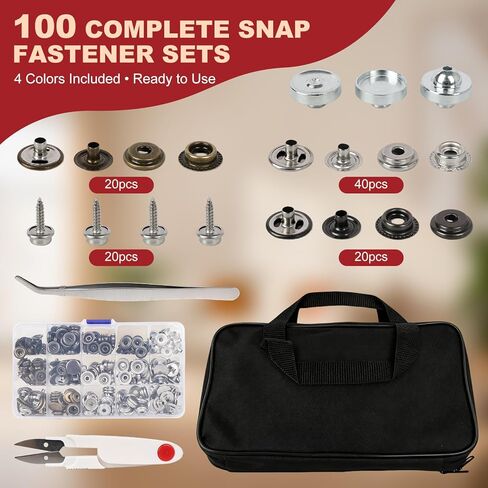 Heavy Duty Snap Fastener Kit, Snap Fastener Tool with 400 pcs 4 Color Button Snaps, Snap Repair Kit for Boat Covers, Canvas, Thick Fabric, Tarps and Metal, Snap Installation Tool Kit for Marine in Kuwait