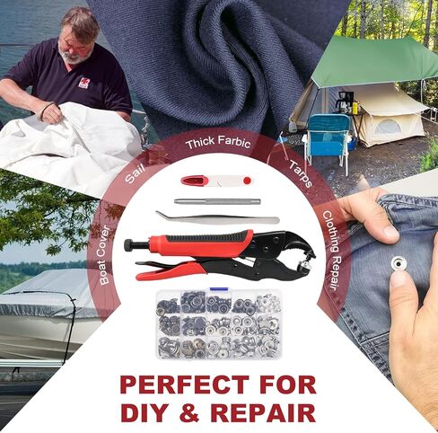 Heavy Duty Snap Fastener Kit, Snap Fastener Tool with 400 pcs 4 Color Button Snaps, Snap Repair Kit for Boat Covers, Canvas, Thick Fabric, Tarps and Metal, Snap Installation Tool Kit for Marine in Kuwait