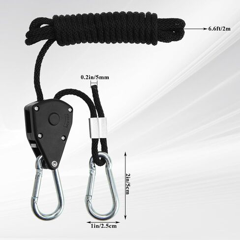 18 Pack Rope Clip Hanger 1/8 Inch 6.6 FT Adjustable Lifting Pulley Lanyard Hanger with M5 Iron Galvanized Carabiner, Reinforced Metal Internal Gears Ratchets 150lbs Capacity, Black in Kuwait