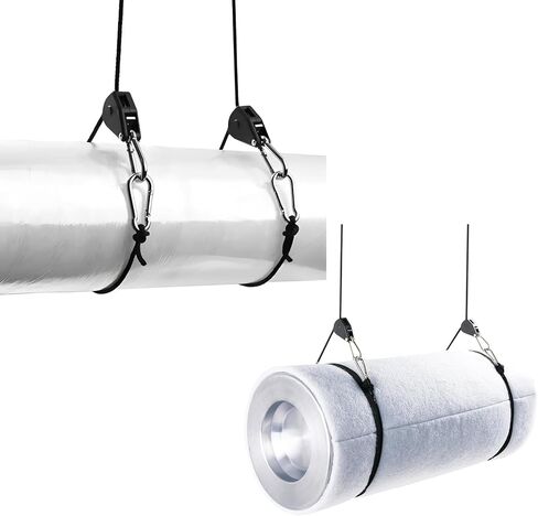 18 Pack Rope Clip Hanger 1/8 Inch 6.6 FT Adjustable Lifting Pulley Lanyard Hanger with M5 Iron Galvanized Carabiner, Reinforced Metal Internal Gears Ratchets 150lbs Capacity, Black in Kuwait