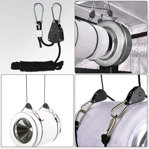 18 Pack Rope Clip Hanger 1/8 Inch 6.6 FT Adjustable Lifting Pulley Lanyard Hanger with M5 Iron Galvanized Carabiner, Reinforced Metal Internal Gears Ratchets 150lbs Capacity, Black in Kuwait