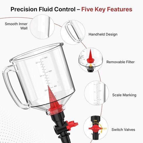 19-Piece No Spill Engine Oil Funnel Kit | 1.6QT Oil Change Kit w/ 12 Adapters, 2 Magnetic Trays, 45° Elbows, Arrow Filter & Gloves | Transparent Body w/Scale & Shut-Off Valve | Universal Fit in Kuwait