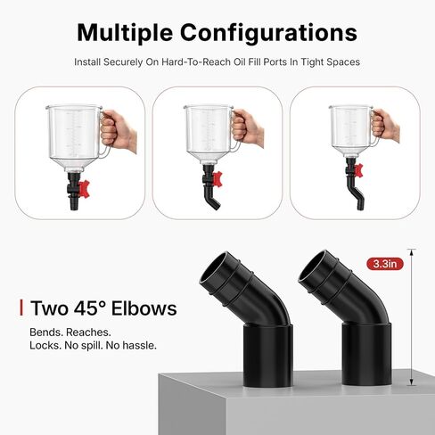 19-Piece No Spill Engine Oil Funnel Kit | 1.6QT Oil Change Kit w/ 12 Adapters, 2 Magnetic Trays, 45° Elbows, Arrow Filter & Gloves | Transparent Body w/Scale & Shut-Off Valve | Universal Fit in Kuwait