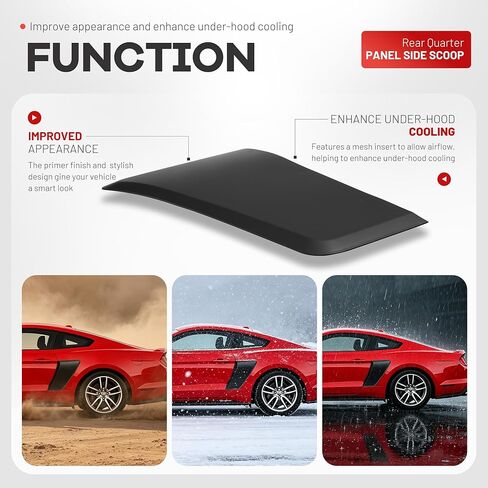 Rear Quarter Panel Side Scoop Compatible with 2015-2023 Ford Mustang All Model Rear Fender Penal Flare Side Scoops Vents Performance Primer Matte Black Plastic in Kuwait