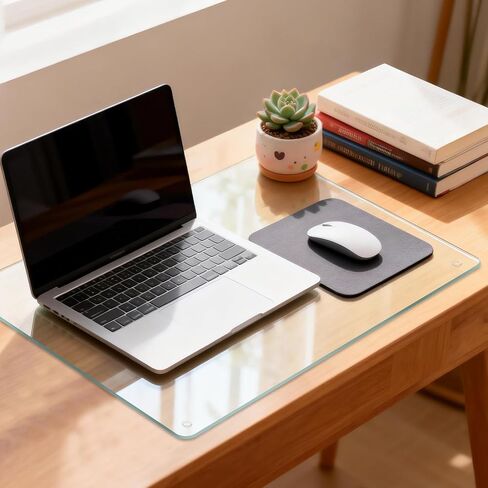 حصيرة مكتب من الزجاج المقوى الشفاف مقاس 24 بوصة × 18 بوصة من VASUHOME - وسادة مكتب متعددة الوظائف لحماية لوحة المفاتيح والشاشة، سطح مسح جاف، واقي مثالي لسطح الطاولة للمنزل والمكتب in Kuwait