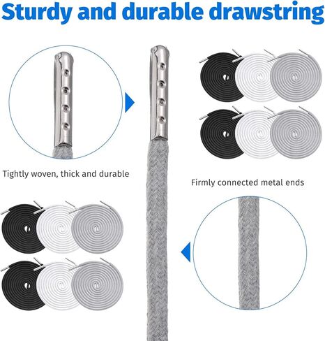 13pcs Replacement Drawstring with Easy Threader Tool, 72 Inches 3XL Drawstring Cord Kit, Reliable Drawstrings for Sweatpants Round Hoodie Strings Draw String Replacement for Pants(Gray, Black, White) in Kuwait