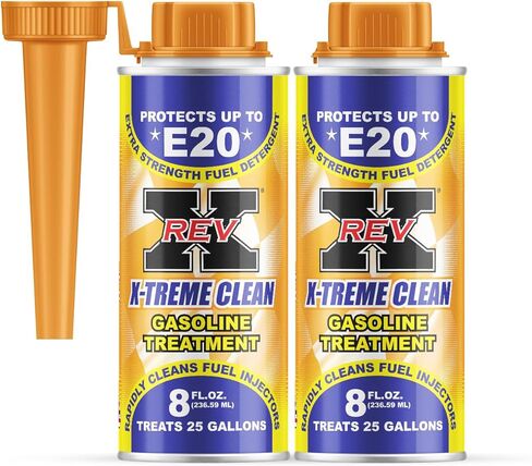 إضافات وقود البنزين REV X Xtreme Clean (عبوة من قطعتين) - نظام الوقود ومنظف الحاقن بقوة إضافية - 8 أونصة سائلة. أوقية. (يعالج 50 جالونًا) in Kuwait