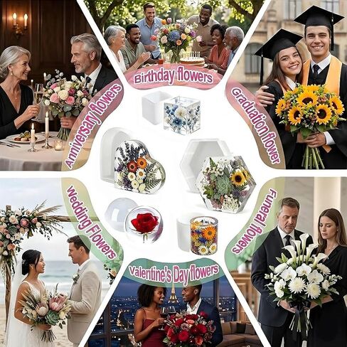 قوالب راتنجات كبيرة من السيليكون لحفظ الزهور - 5 قطع من قوالب السيليكون لمجموعة راتنجات الإيبوكسي - قوالب راتنجات الإيبوكسي العميقة لباقة الزفاف، عينة الحشرات، ديكور المنزل في عيد الميلاد، هدية مصنوعة يدويًا من الراتنج in Kuwait