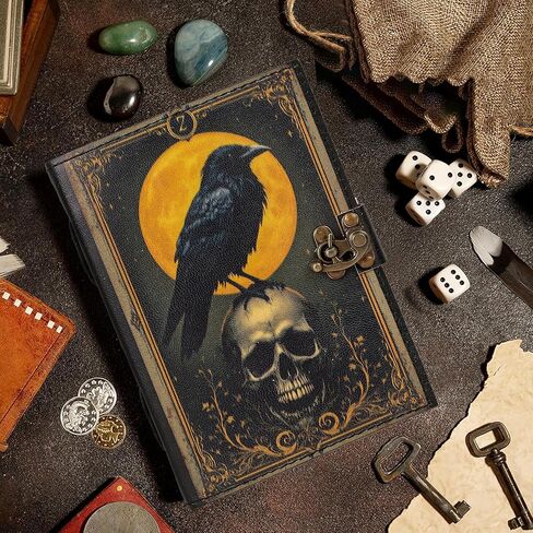 Leather Vintage Grimoire Journal | Gothic Raven Crow Skull Witchcraft Spell book | Wicca Halloween Notebook Gift for Men & Women (5x7 inches) in Kuwait