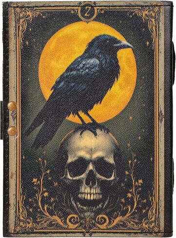 Leather Vintage Grimoire Journal | Gothic Raven Crow Skull Witchcraft Spell book | Wicca Halloween Notebook Gift for Men & Women (5x7 inches) in Kuwait