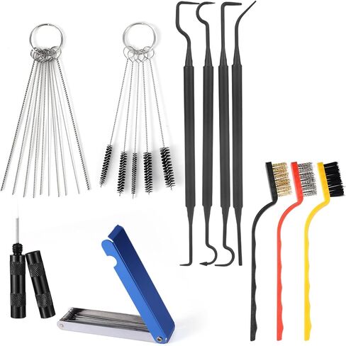 Carburetor Cleaning Kit, Includes 13 Needles 4 Cleaning Hooks 3 Single-Head Brush 5 Nylon Brush 10 Single-Headed Needles 1 Pointed Hook Scraper for Mowers Welder Motorcycles ATVs Chainsaws Jet in Kuwait