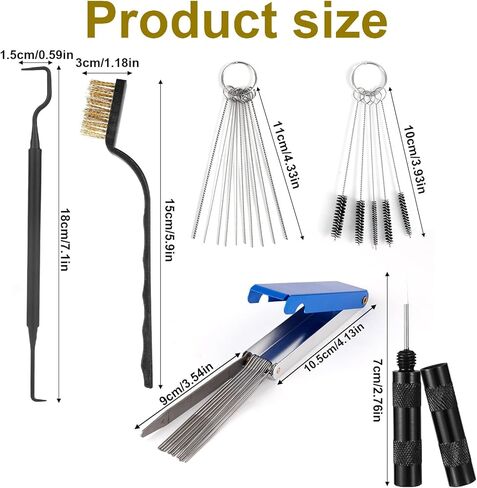 Carburetor Cleaning Kit, Includes 13 Needles 4 Cleaning Hooks 3 Single-Head Brush 5 Nylon Brush 10 Single-Headed Needles 1 Pointed Hook Scraper for Mowers Welder Motorcycles ATVs Chainsaws Jet in Kuwait