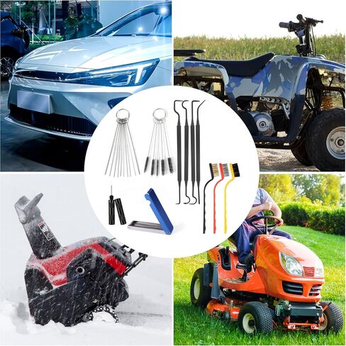 Carburetor Cleaning Kit, Includes 13 Needles 4 Cleaning Hooks 3 Single-Head Brush 5 Nylon Brush 10 Single-Headed Needles 1 Pointed Hook Scraper for Mowers Welder Motorcycles ATVs Chainsaws Jet in Kuwait