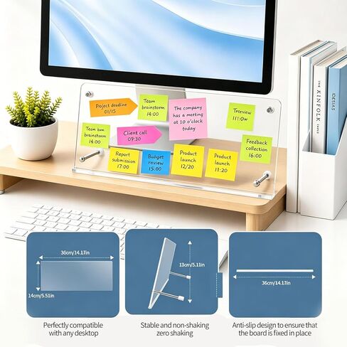 Monitor Sticky Note Holder,Acrylic Portable Monitor Memo Board with Glue-Free Design for Office Computer Desk Accessories Decor Workspace Organizers,Space-Saving Under Laptop in Kuwait