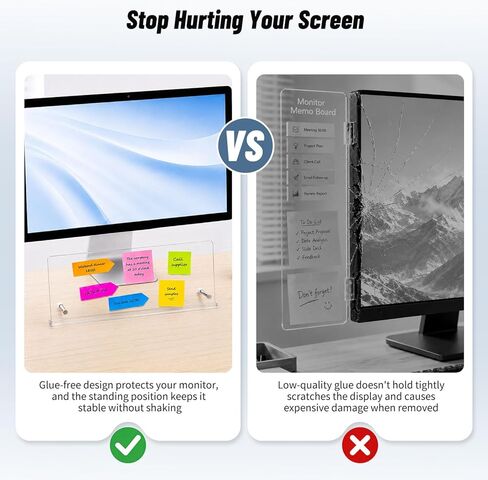 Monitor Sticky Note Holder,Acrylic Portable Monitor Memo Board with Glue-Free Design for Office Computer Desk Accessories Decor Workspace Organizers,Space-Saving Under Laptop in Kuwait