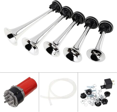 125db 12V 5 Red Super Loud Car Trumpet Air Horn Musical Air Horn Hazzard with Air Compressor Compatible with Car Truck Boats in Kuwait