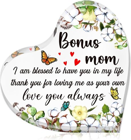 Bonus Mom Mothers Day Gifts - Acrylic Mother in Law Gifts from Daughter Son Step Mom Gifts for Mothers Day Birthday Christmas Retirement Gift Ideas Paperweight Keepsake Decorations in Saudi Arabia