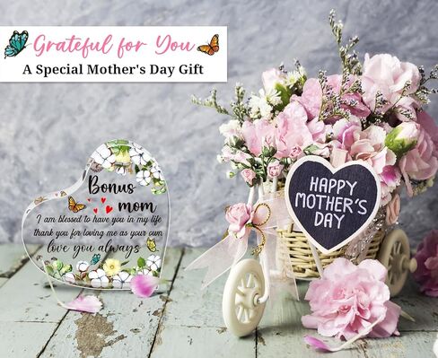 Bonus Mom Mothers Day Gifts - Acrylic Mother in Law Gifts from Daughter Son Step Mom Gifts for Mothers Day Birthday Christmas Retirement Gift Ideas Paperweight Keepsake Decorations in Saudi Arabia