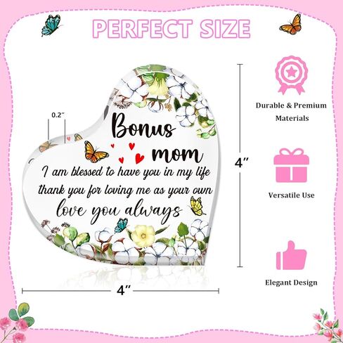 Bonus Mom Mothers Day Gifts - Acrylic Mother in Law Gifts from Daughter Son Step Mom Gifts for Mothers Day Birthday Christmas Retirement Gift Ideas Paperweight Keepsake Decorations in Saudi Arabia