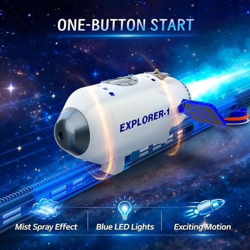 Electric Space Rocket Car Track Set with Mist Spray & Blue Lights - 86 PCS DIY STEM Building Race Track Toy with Suction Cups, Birthday Gift for Boys Girls Ages 3 4 5 6 in Kuwait