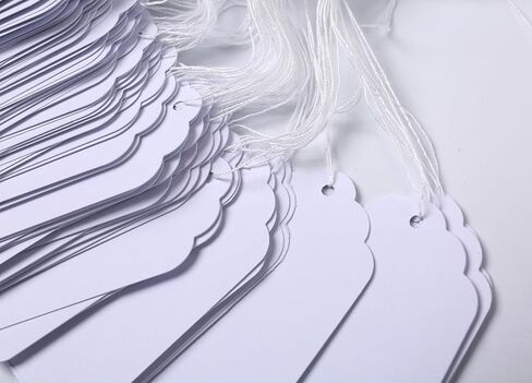 500 Pcs White Paper Gift Tags with String, 2.75" x 1.57" Blank Key Tags with Labels for Merchandise, Display, Jewelry, Clothing, Writable Hang Tags in Kuwait