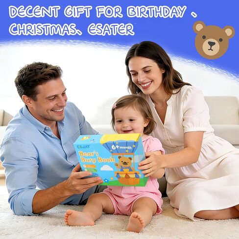 Esjay كتاب مشغول للأطفال الصغار 1-3، الدب مشغول مجلس ألعاب مونتيسوري، الأنشطة التعليمية كتاب المهارات الحركية الدقيقة، هدايا عيد ميلاد 1 2 3 4 سنوات طفل رضيع الفتيات الأولاد، لعبة السفر لسيارة الطائرة in Kuwait