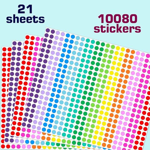 10080 PCS Small Dot Stickers 1/4" Mini Circle Stickers 12 Color Coding Labels Tiny Dot Stickers for Office,Classroom in Kuwait