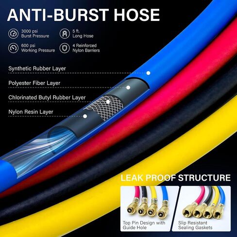 مجموعة قياس التيار المتردد CALPOSE R1234yf، مجموعة قياس التيار المتردد ذات 4 اتجاهات لمبرد R1234yf R134a R404a، مجموعة قياس 4 صمامات مع خراطيم 5 أقدام، أقراص مضادة للتصادم توفر قراءة أكثر دقة in Kuwait