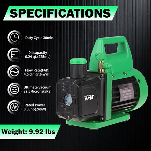 مجموعة مضخة تفريغ ومقياس PB Motor Tech، مضخة 4.5 CFM مع مقياس مشعب من الألومنيوم، وصلات سريعة، صنابير علبتين، محول 410، لمبردات R134A، R410A، R22، R404A وصيانة التيار المتردد (أخضر) in Kuwait