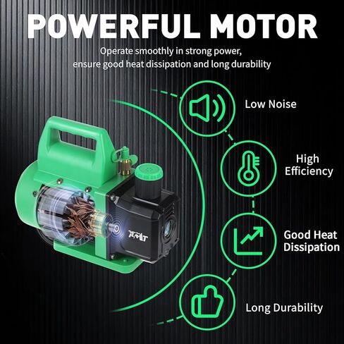 مجموعة مضخة تفريغ ومقياس PB Motor Tech، مضخة 4.5 CFM مع مقياس مشعب من الألومنيوم، وصلات سريعة، صنابير علبتين، محول 410، لمبردات R134A، R410A، R22، R404A وصيانة التيار المتردد (أخضر) in Kuwait