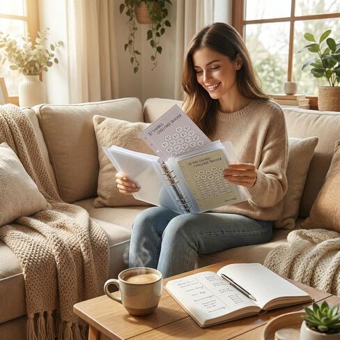 كتاب تحدي توفير المال، 48 ظرفًا، كتاب تحديات التوفير، متتبع التوفير مع أوراق الميزانية لملف A6، جيب لحفظ المال مرقم مسبقًا in Kuwait